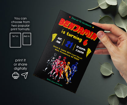 Mighty Morphin Power Rangers customizable invitation template | Share or Print | boy | AE370