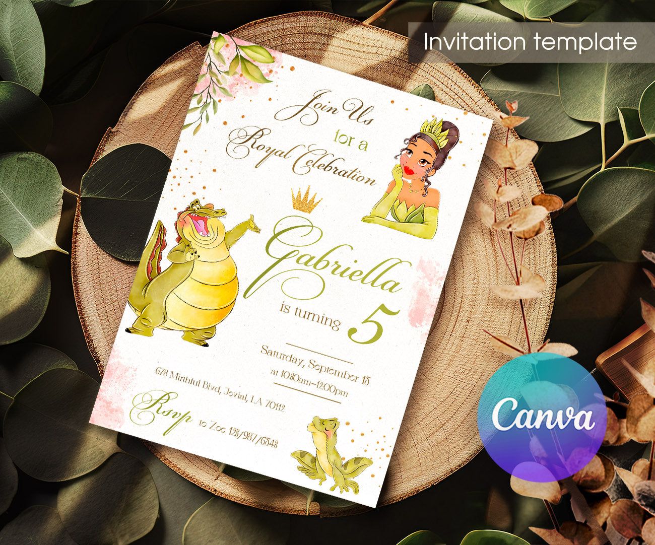 Tiana Frog Princess customizable invitation template | Share or Print | girl | PX113