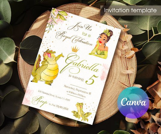 Tiana Frog Princess customizable invitation template | Share or Print | girl | PX113