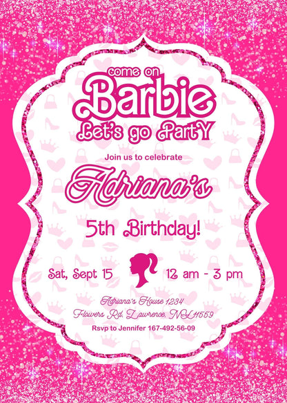 Barbie Pink customizable invitation template | Share or Print | girl | RU663