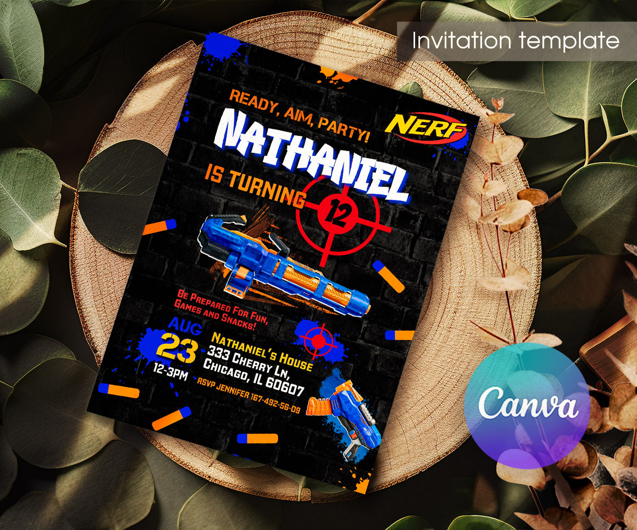 NERF Dart Wars customizable invitation template | Share or Print | boy | HL832