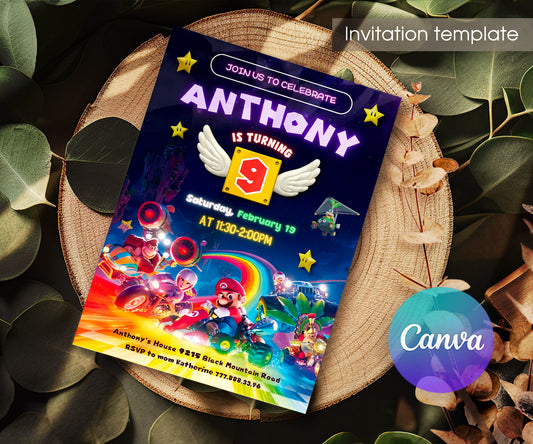Mario Kart Gamer customizable invitation template | Share or Print | boy | TB807