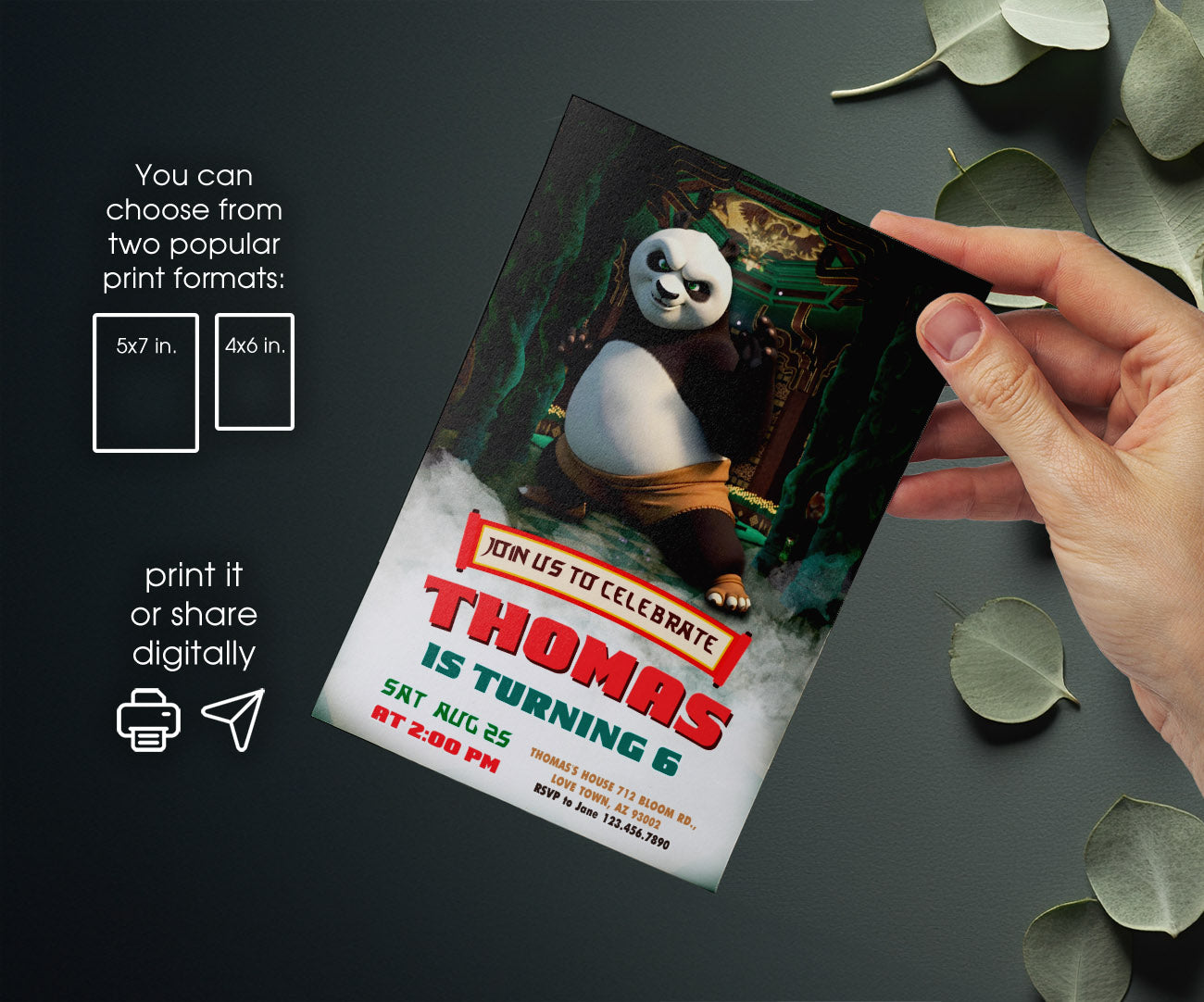 Kung Fu Panda Po customizable invitation template | Share or Print | XI034