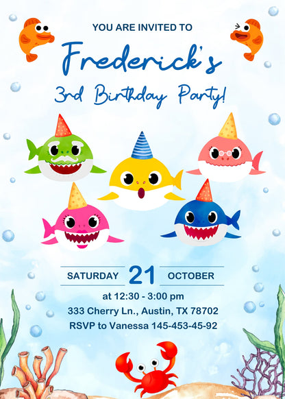 Baby Shark customizable invitation template | Share or Print | IU475