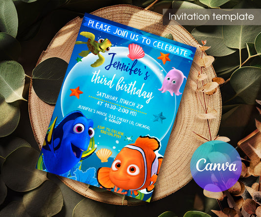 Finding Nemo customizable invitation template | Share or Print | MN232