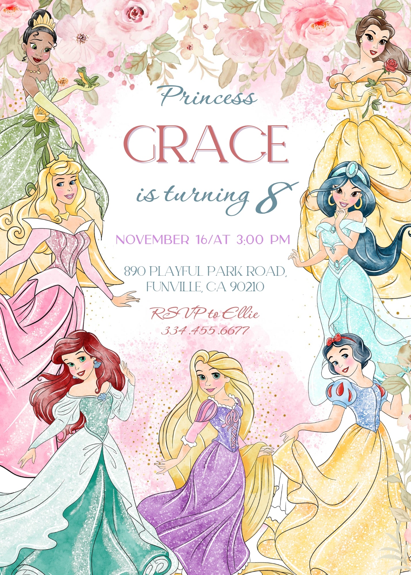 Disney Princess customizable invitation template | Share or Print | girl | PM624
