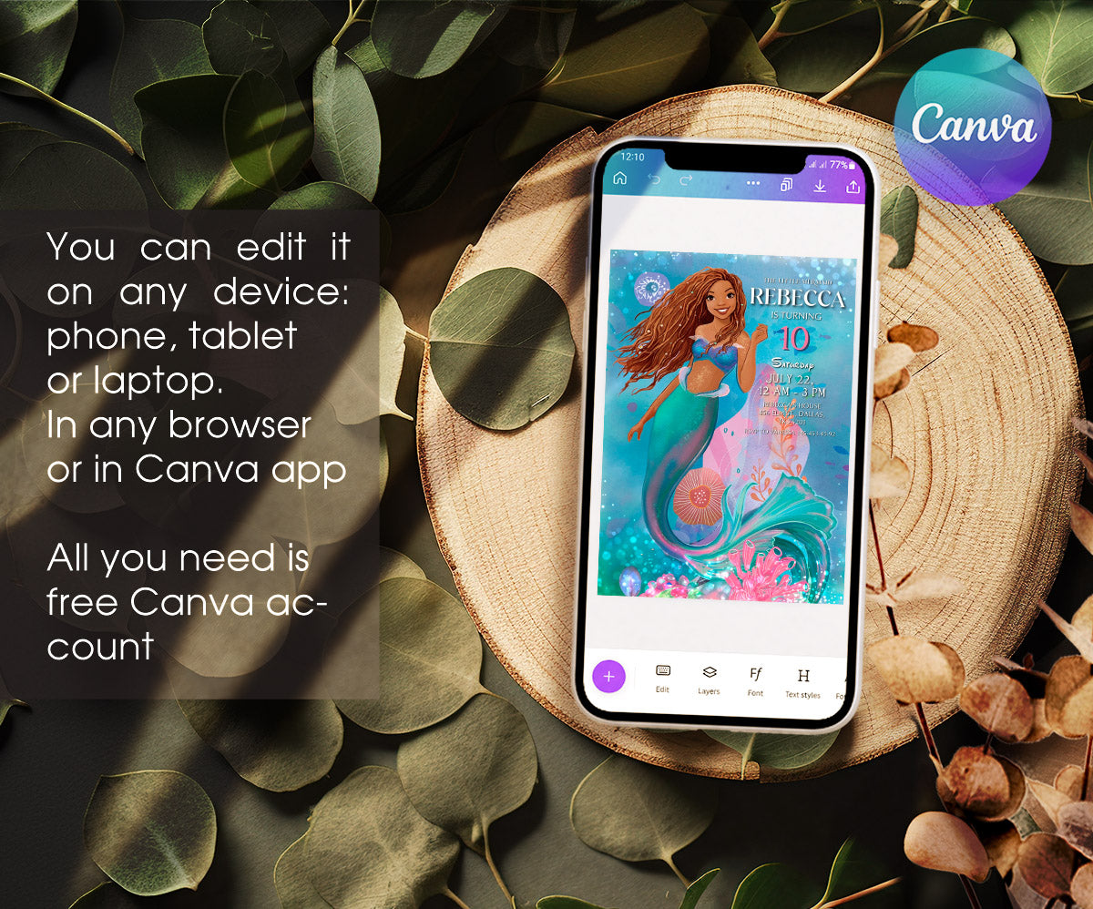 The Little Mermaid Ariel customizable invitation template | Share or Print | girl | UD428