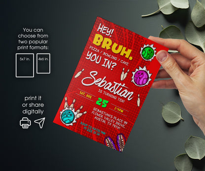 Bruh Bowling customizable invitation template | Share or Print | boy | WO991