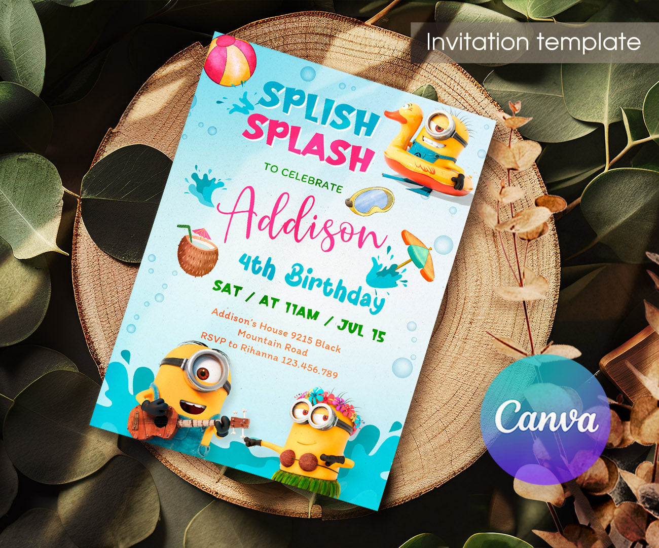 Minions Pool Party Despicable Me customizable invitation template | Share or Print | ZN846