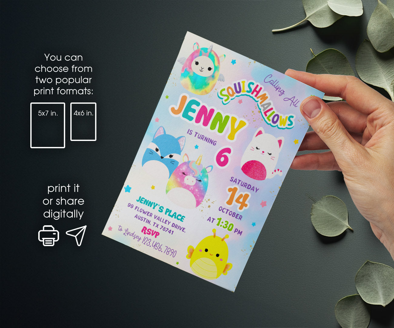 Squishmallows customizable invitation template | Share or Print | QT663