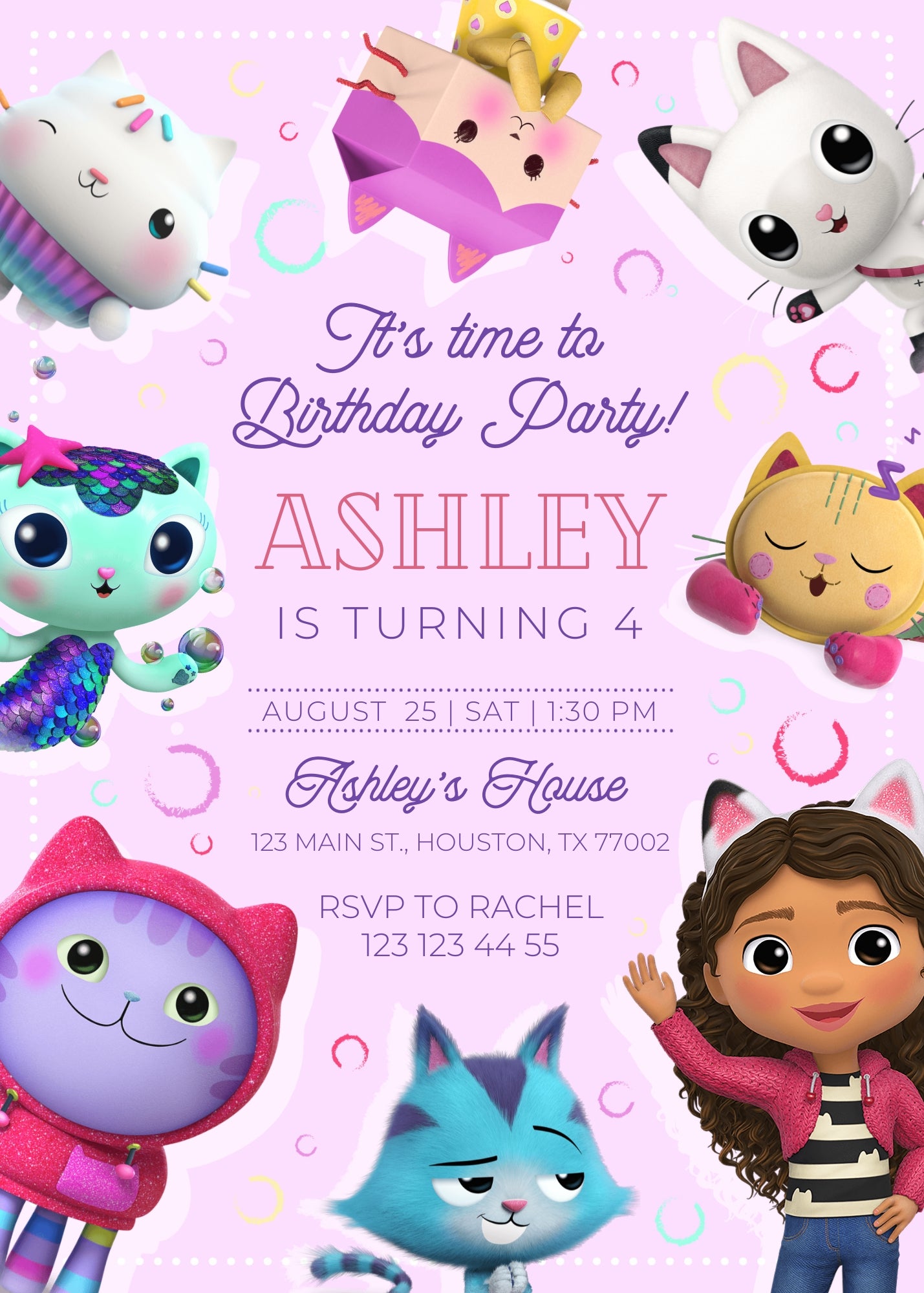 Gabby's Dollhouse Kitten customizable invitation template | Share or Print | girl | EE880