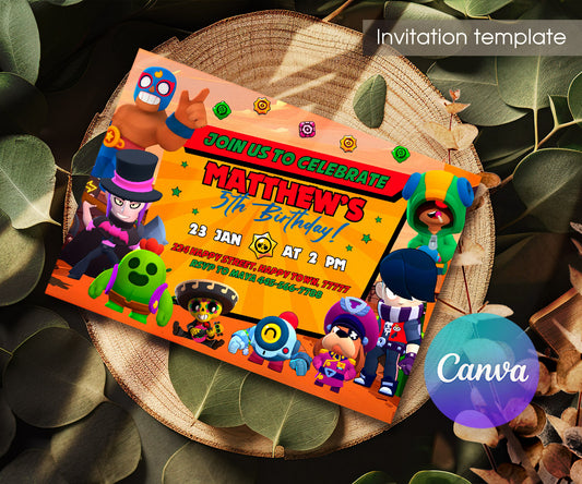 Brawl Stars Gamer customizable invitation template | Share or Print | SW155