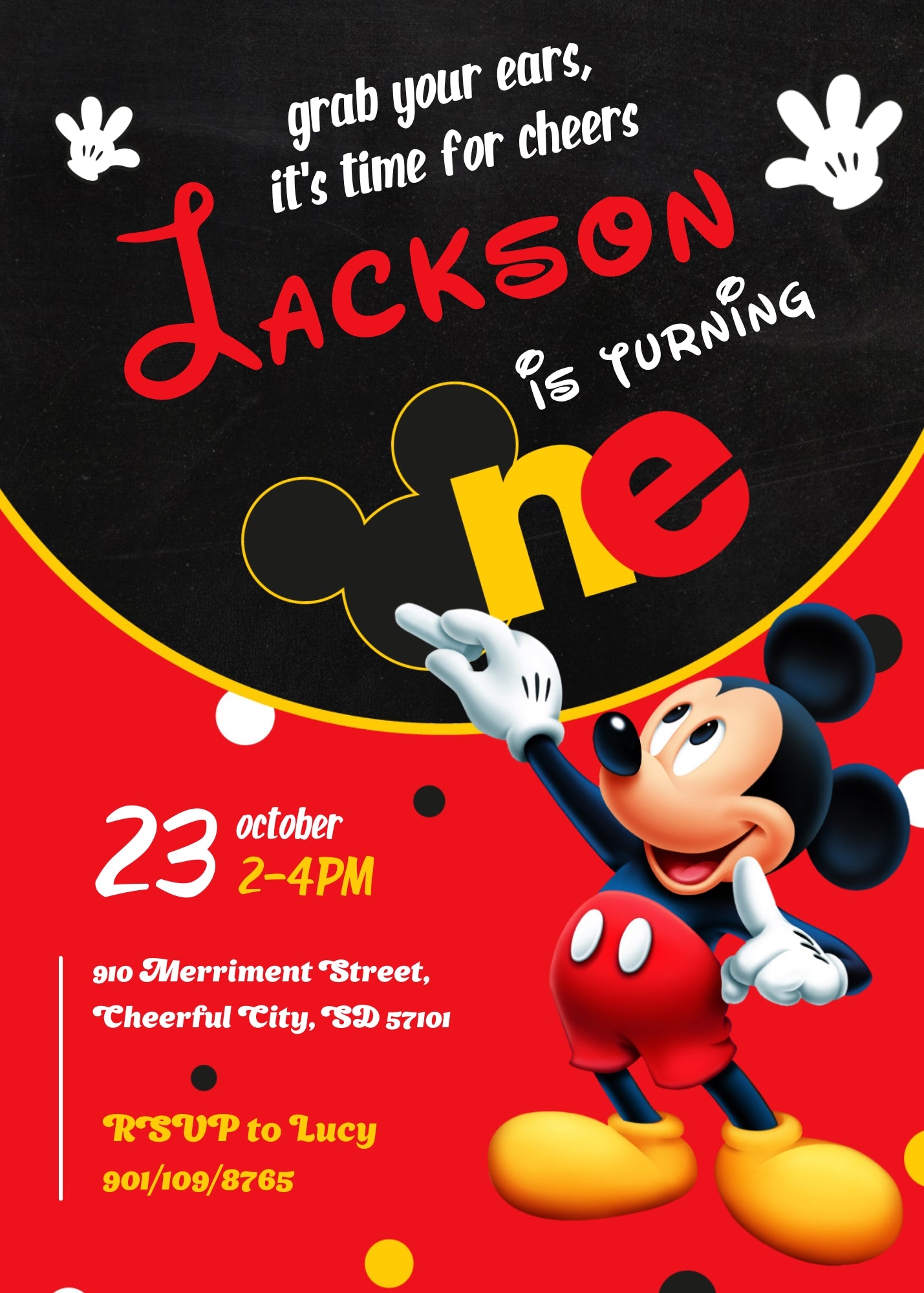 Mickey Mouse 1st Birthday customizable invitation template | Share or Print | ZG654