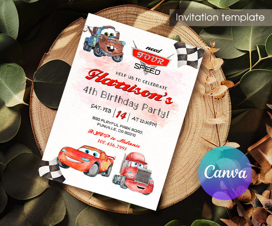 Cars Lightning Mcqueen Four customizable invitation template | Share or Print | boy | QR035