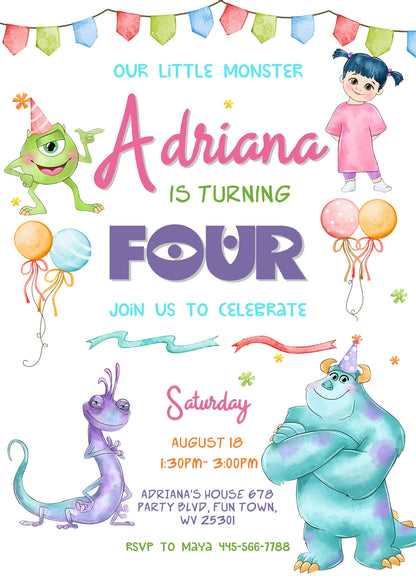 Monsters, Inc. customizable invitation template | Share or Print | SP012