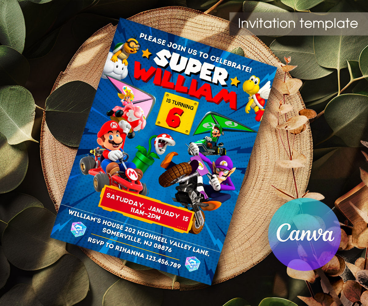 Mario Kart Gamer customizable invitation template | Share or Print | boy | LJ482