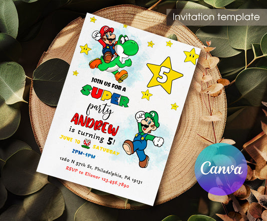Super Mario Bros customizable invitation template | Share or Print | XK771