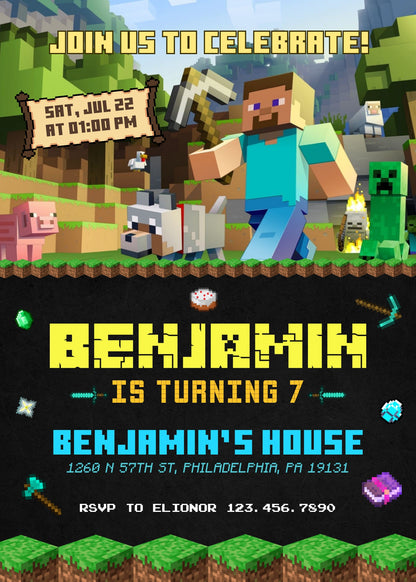 Minecraft Gamer customizable invitation template | Share or Print | DQ309