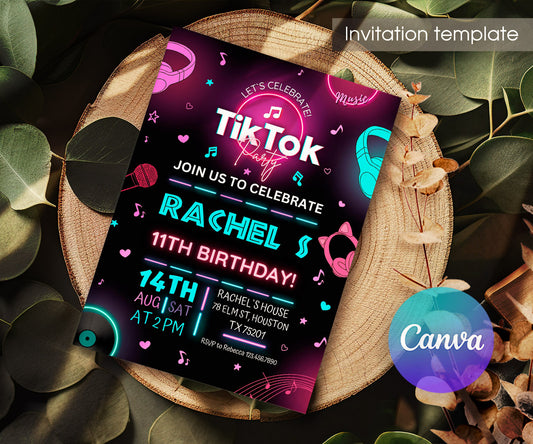 Tik Tok Party customizable invitation template | Share or Print | TG172