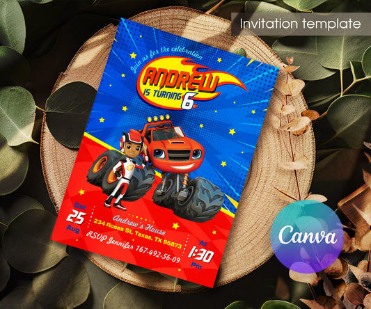 Blaze Monster Machines Trucks customizable invitation template | Share or Print | boy | QI333