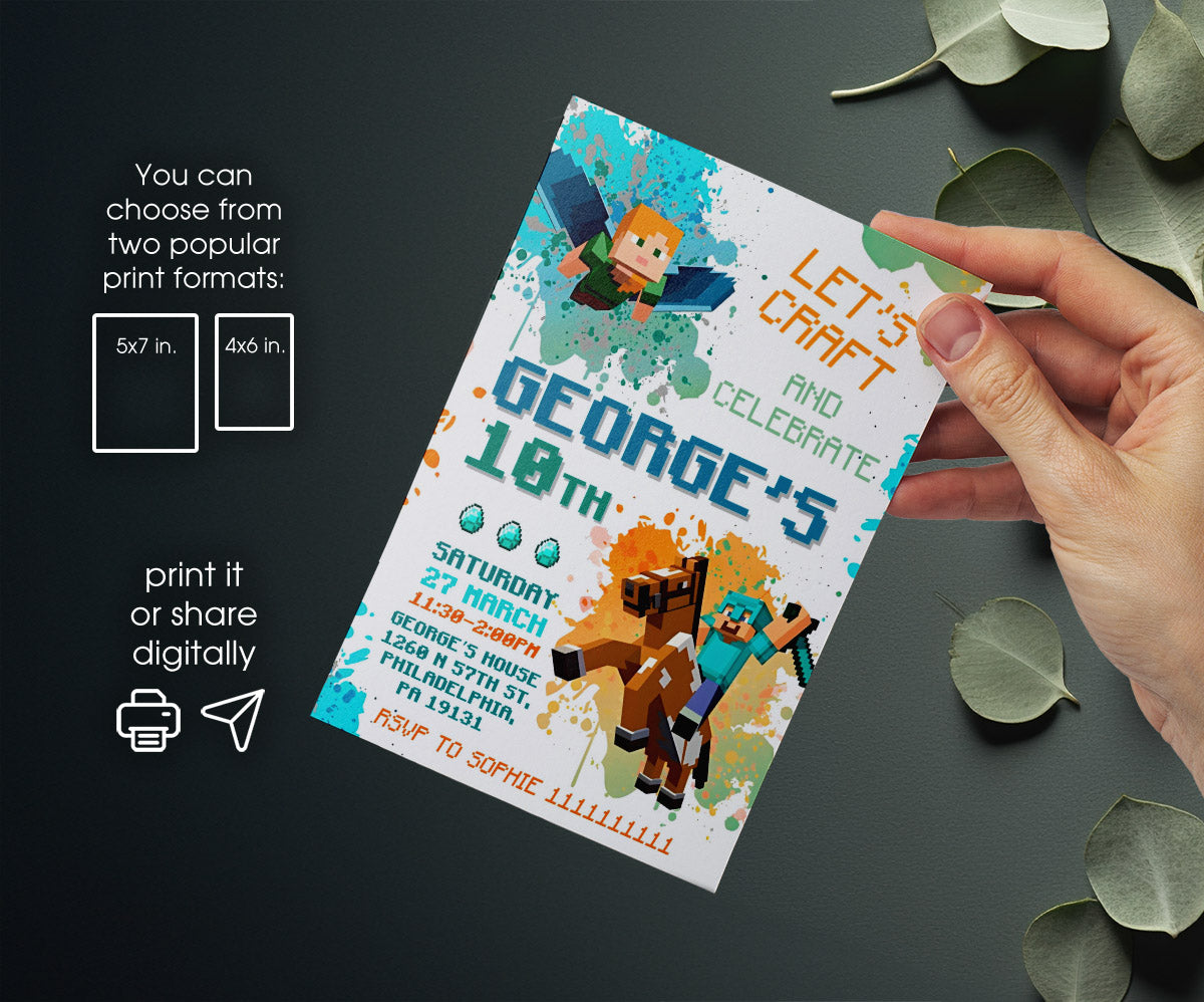 Minecraft Gamer customizable invitation template | Share or Print | DY831