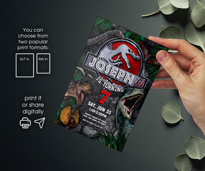 Jurassic Park Dinosaur customizable invitation template | Share or Print | KW093