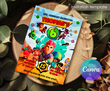 Brawl Stars Gamer customizable invitation template | Share or Print | OJ270