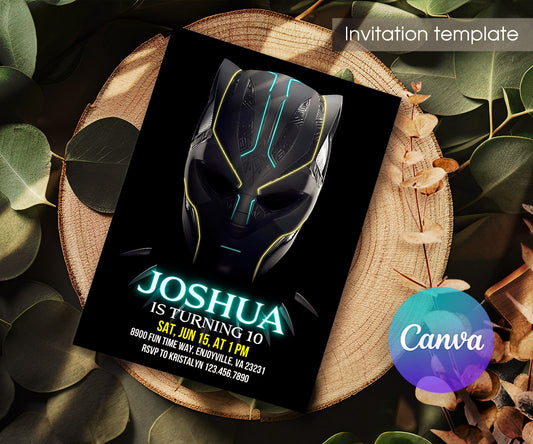 Black Panther Superhero Marvel customizable invitation template | Share or Print | boy | XS690