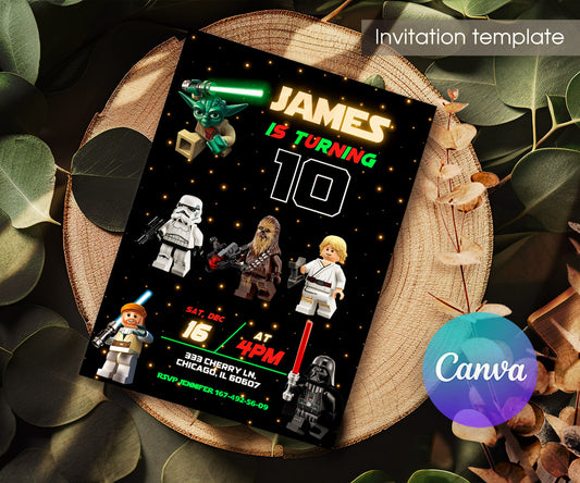 Star Wars Darth Vader Lego Minifigures customizable invitation template | Share or Print | OZ965