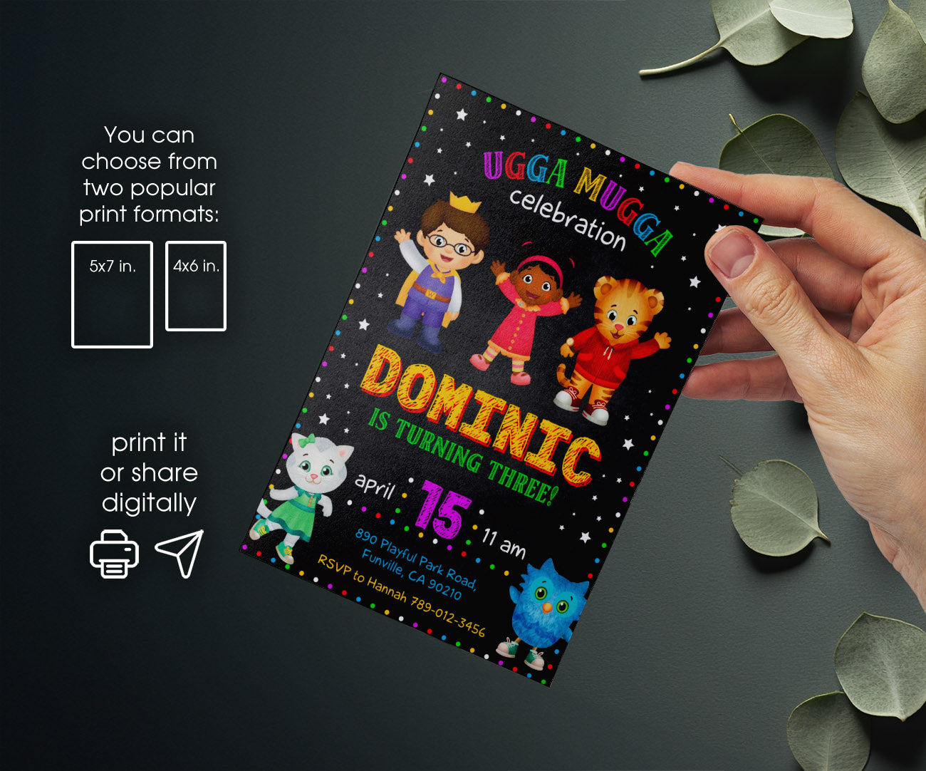 Daniel Tiger's Neighborhood customizable invitation template | Share or Print | UV187