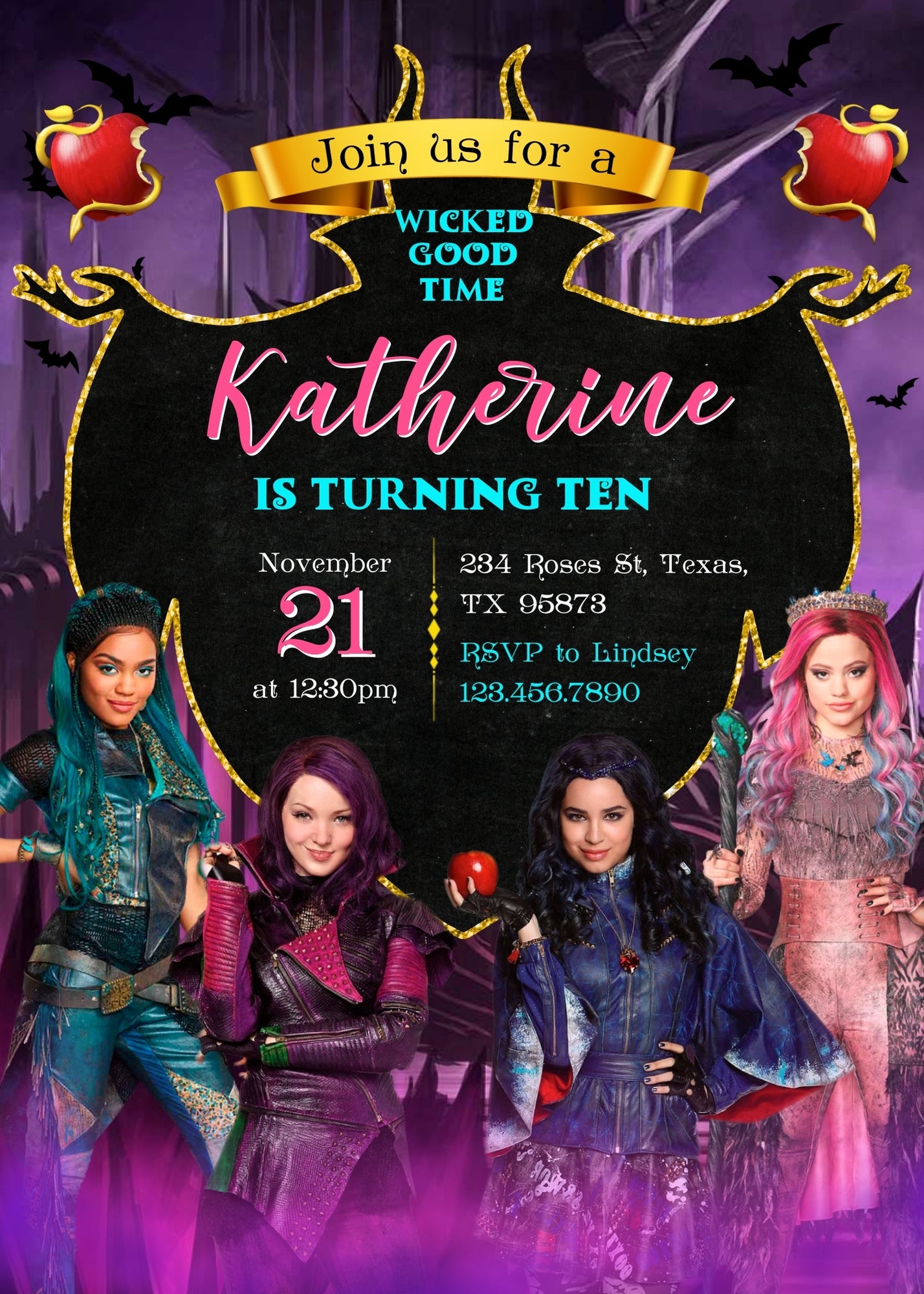 Descendants Disney customizable invitation template | Share or Print | JT909