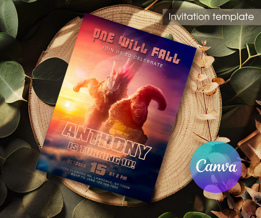 Godzilla X King Kong customizable invitation template | Share or Print | AK828