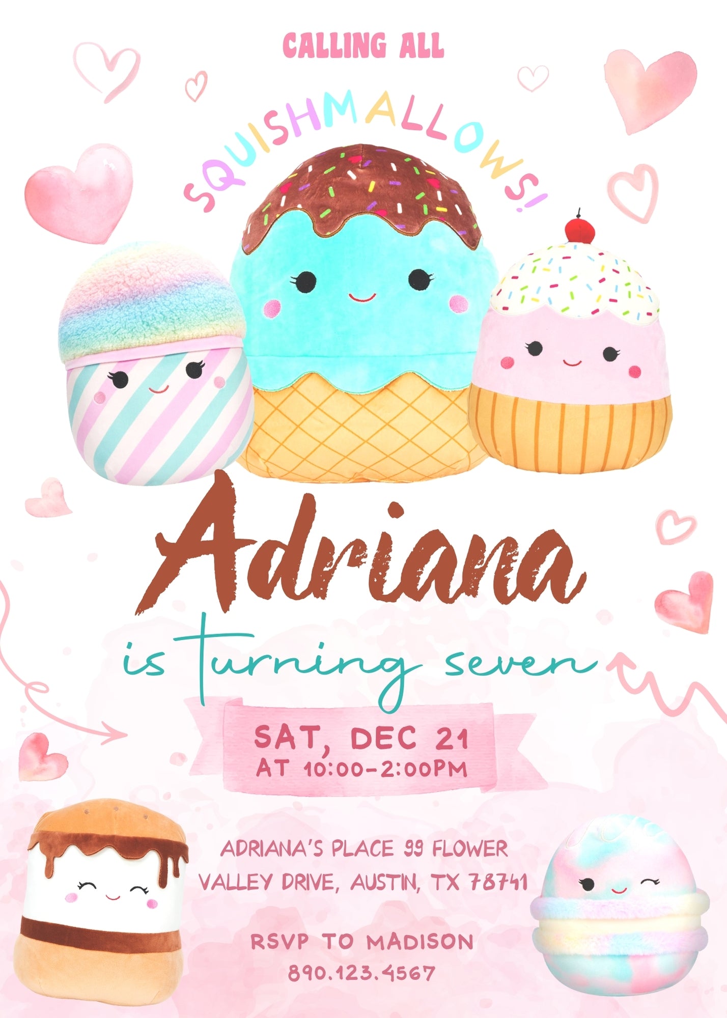 Squishmallows customizable invitation template | Share or Print | WB146