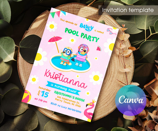 Bluey Bingo Pool customizable invitation template | Share or Print | QN718
