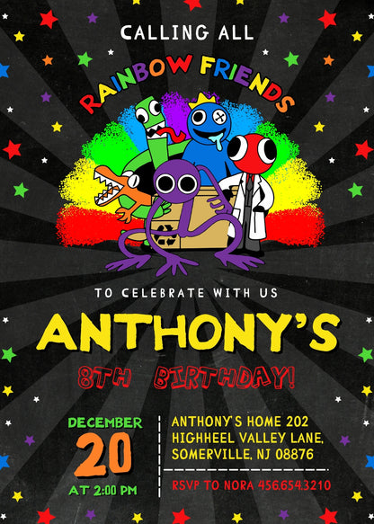 Rainbow Friends customizable invitation template | Share or Print | ML675