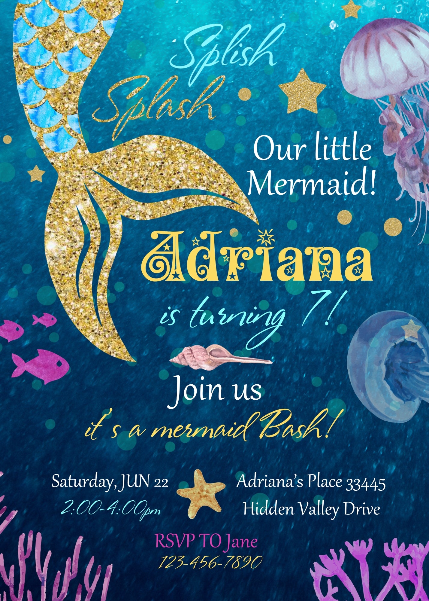 The Little Mermaid Ariel customizable invitation template | Share or Print | girl | RB234