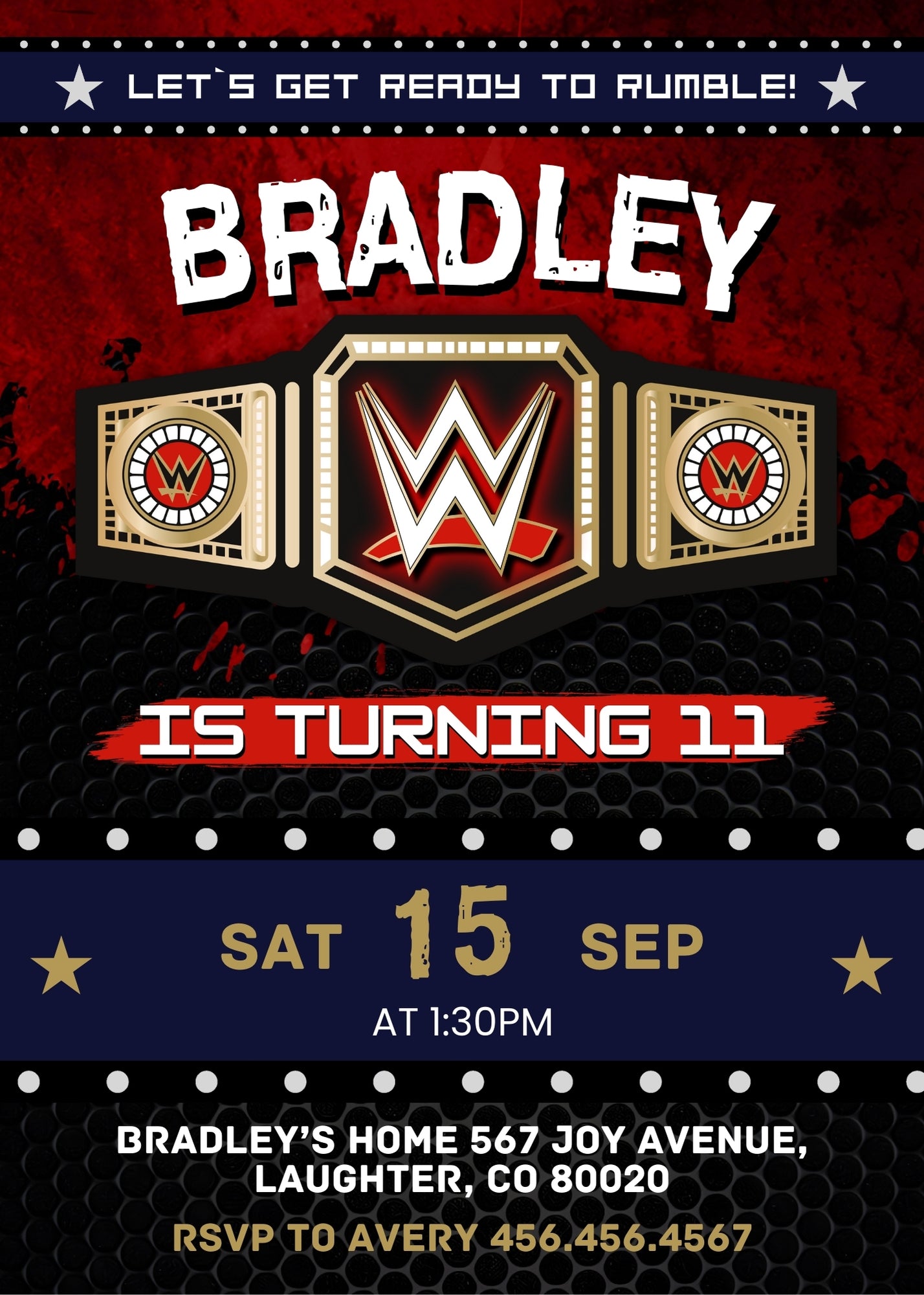 Wrestling WWE WrestleMania customizable invitation template | Share or Print | boy | YZ917