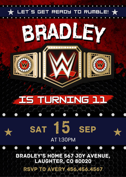 Wrestling WWE WrestleMania customizable invitation template | Share or Print | boy | YZ917