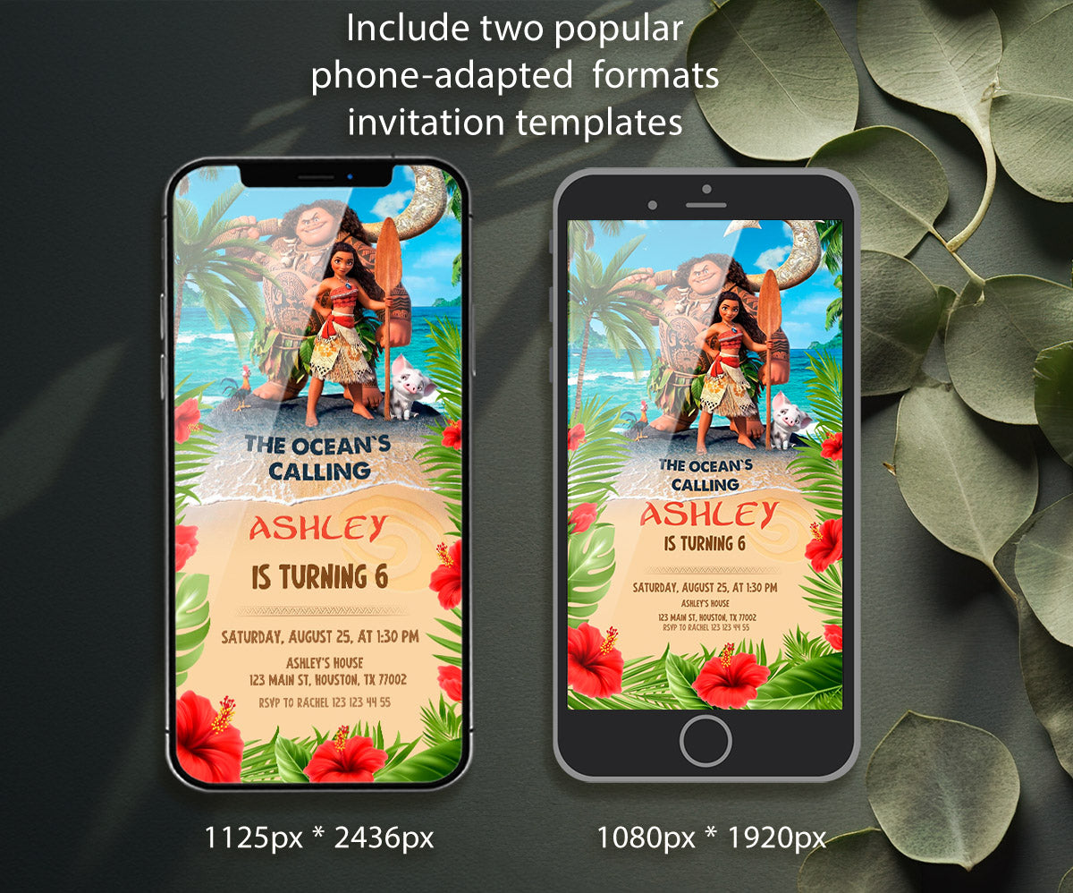 Moana Princess customizable invitation template | Share or Print | girl | DB774