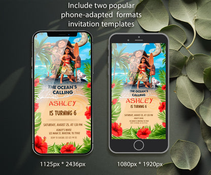 Moana Princess customizable invitation template | Share or Print | girl | DB774