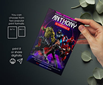 Avengers Marvel Superhero customizable invitation template | Share or Print | boy | QT157