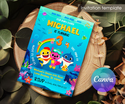 Baby Shark customizable invitation template | Share or Print | OR449