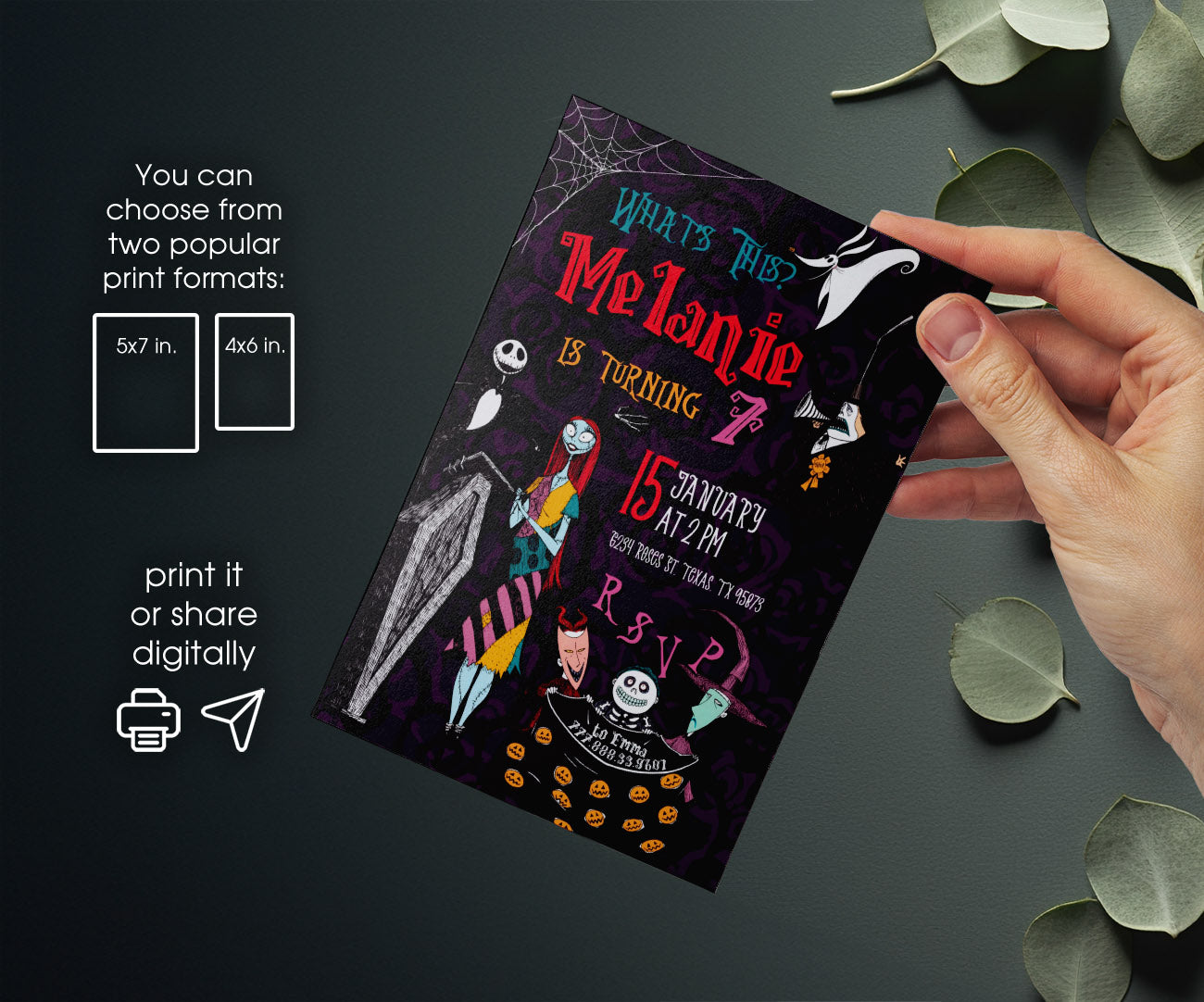 The Nightmare Before Christmas Halloween customizable invitation template | Share or Print | AT404