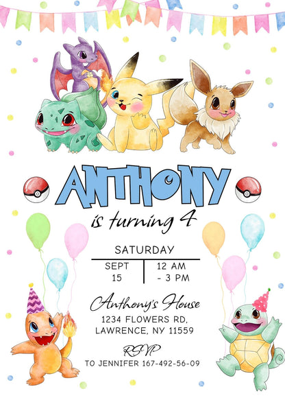 Pokemon Pikachu customizable invitation template | Share or Print | IL779
