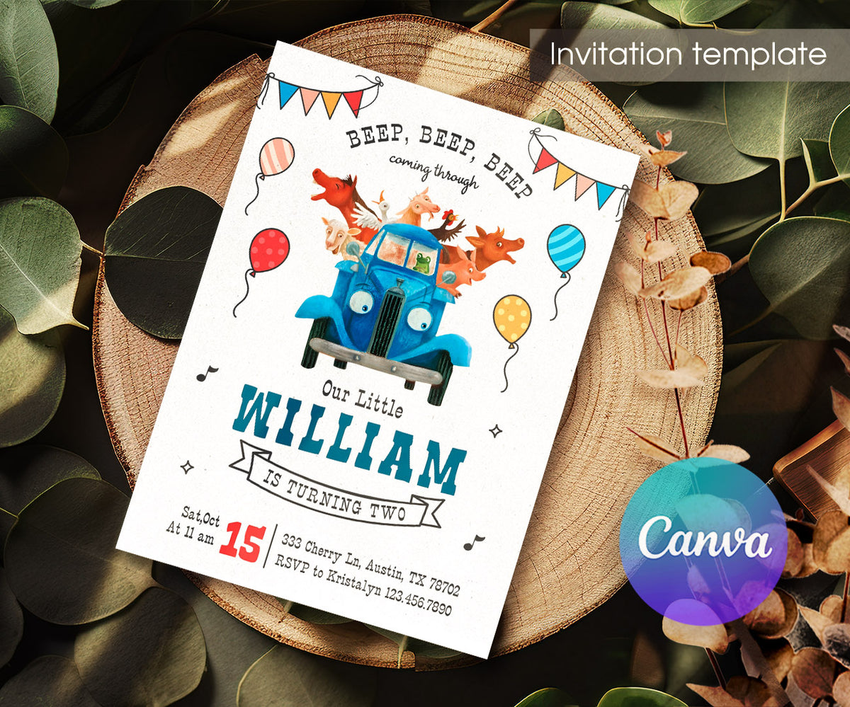 Little Blue Truck customizable invitation template | Share or Print | PB232