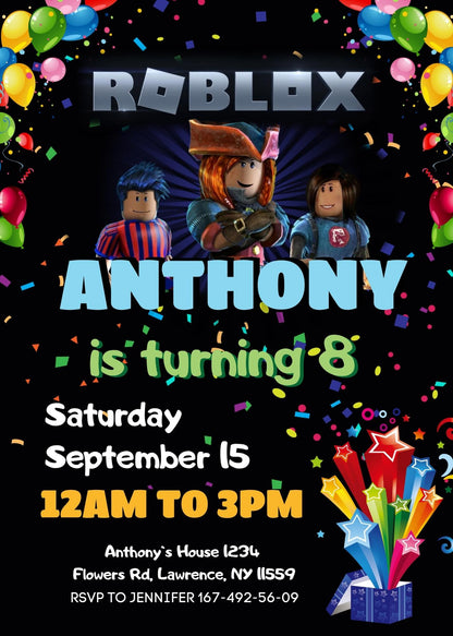 Roblox Gamer customizable invitation template | Share or Print | HP365