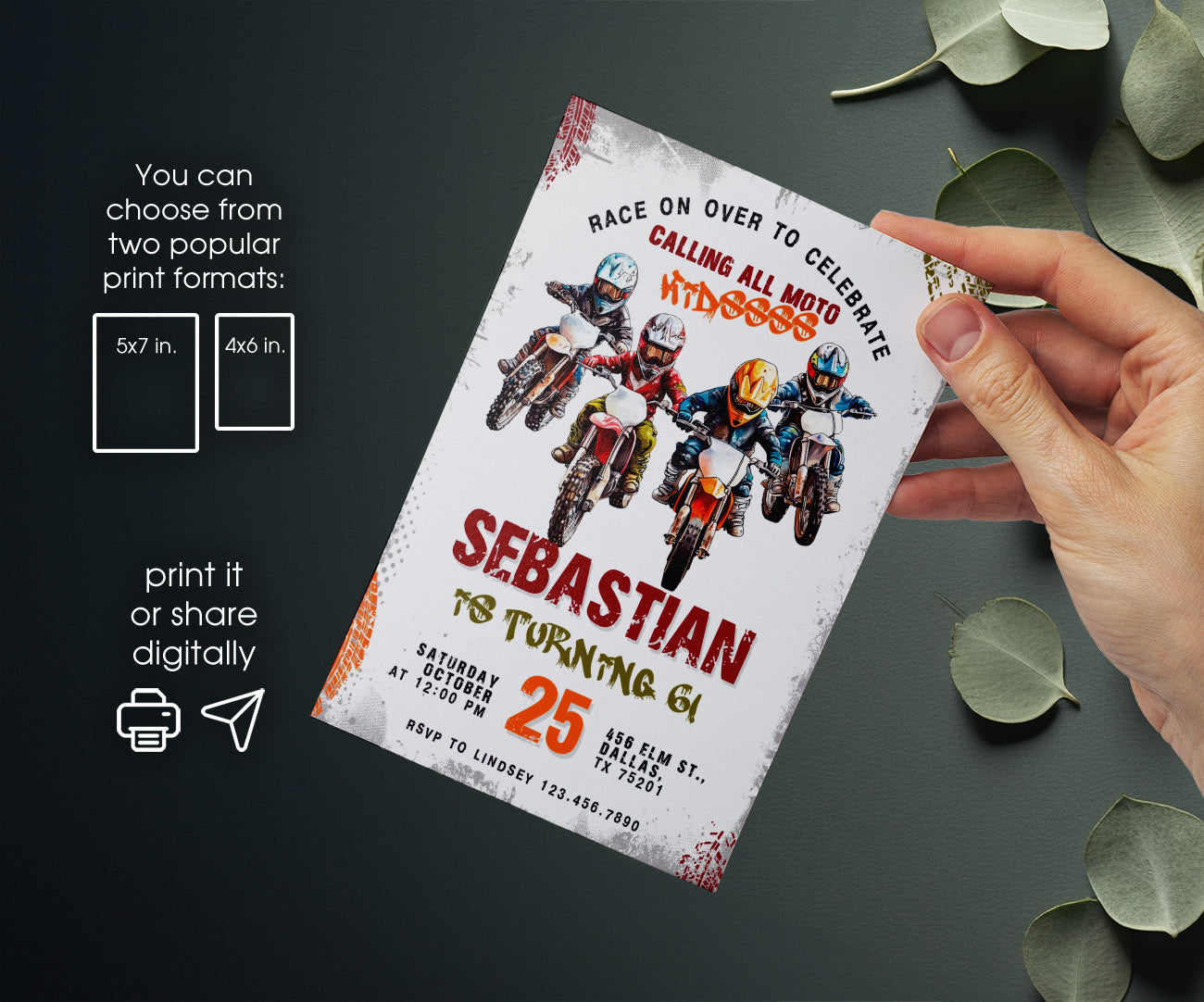 Motocross Extreme customizable invitation template | Share or Print | YM343