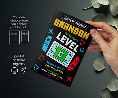 Nintendo Switch Gamer customizable invitation template | Share or Print | KF051