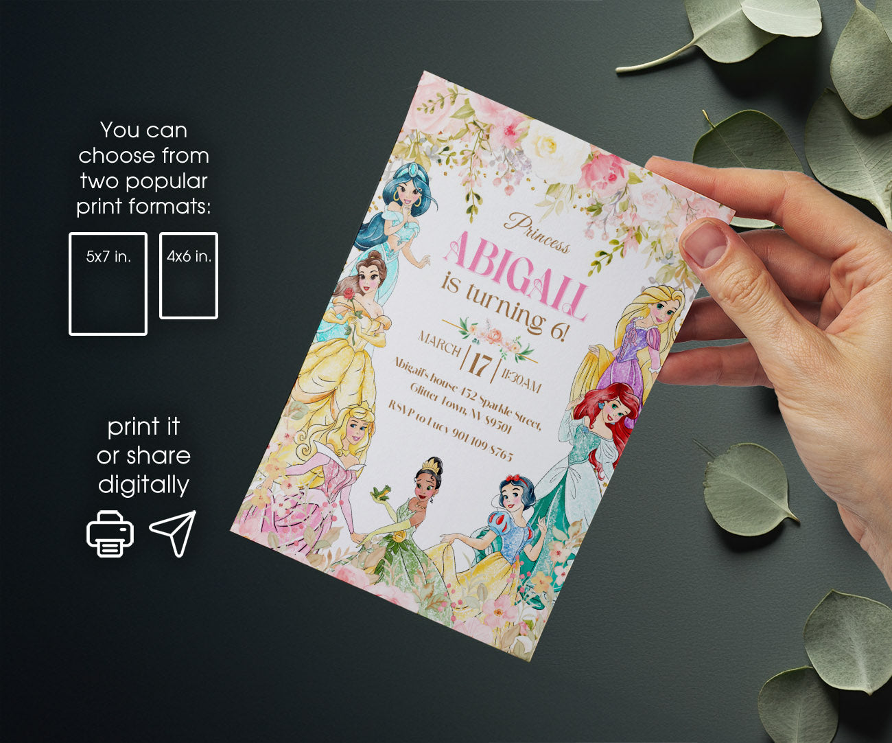 Disney Princess customizable invitation template | Share or Print | girl | QN748