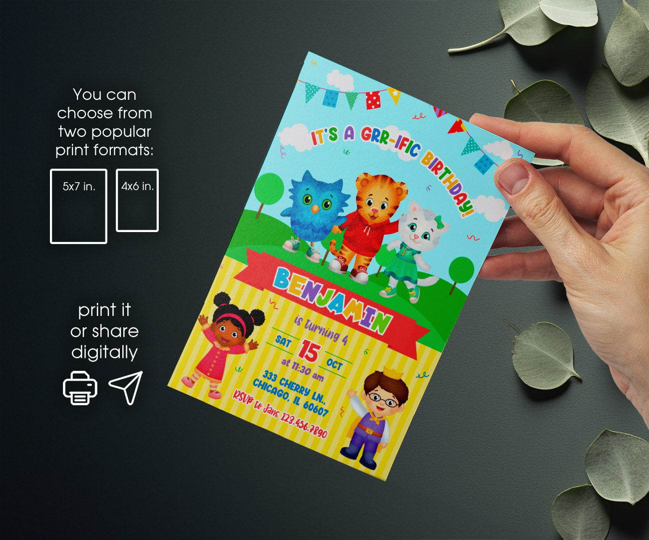 Daniel Tiger's Neighborhood customizable invitation template | Share or Print | KQ869